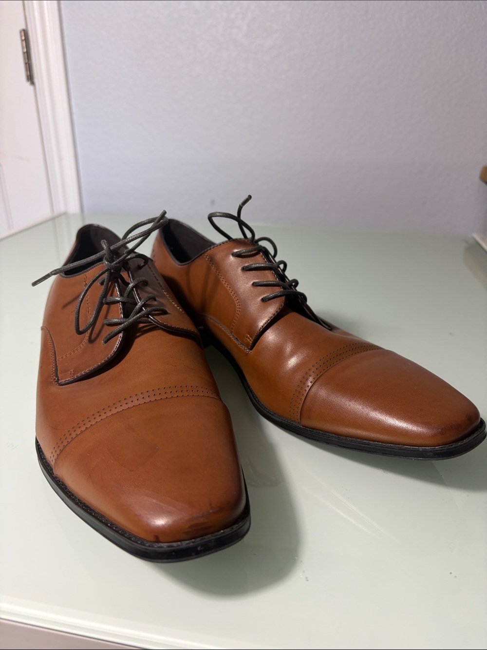 Unlisted Tan Leather Cap-Toe Derby Shoes